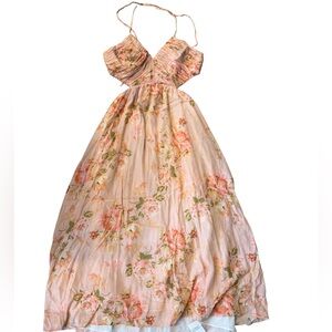 Yumi Kim Blush Peach Floral Halter Maxi Dress